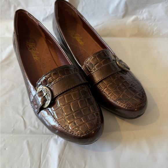Life Stride Delana Women's Loafers 8.5 Brown Croc Embossed Patent Leather - Picture 1 of 8